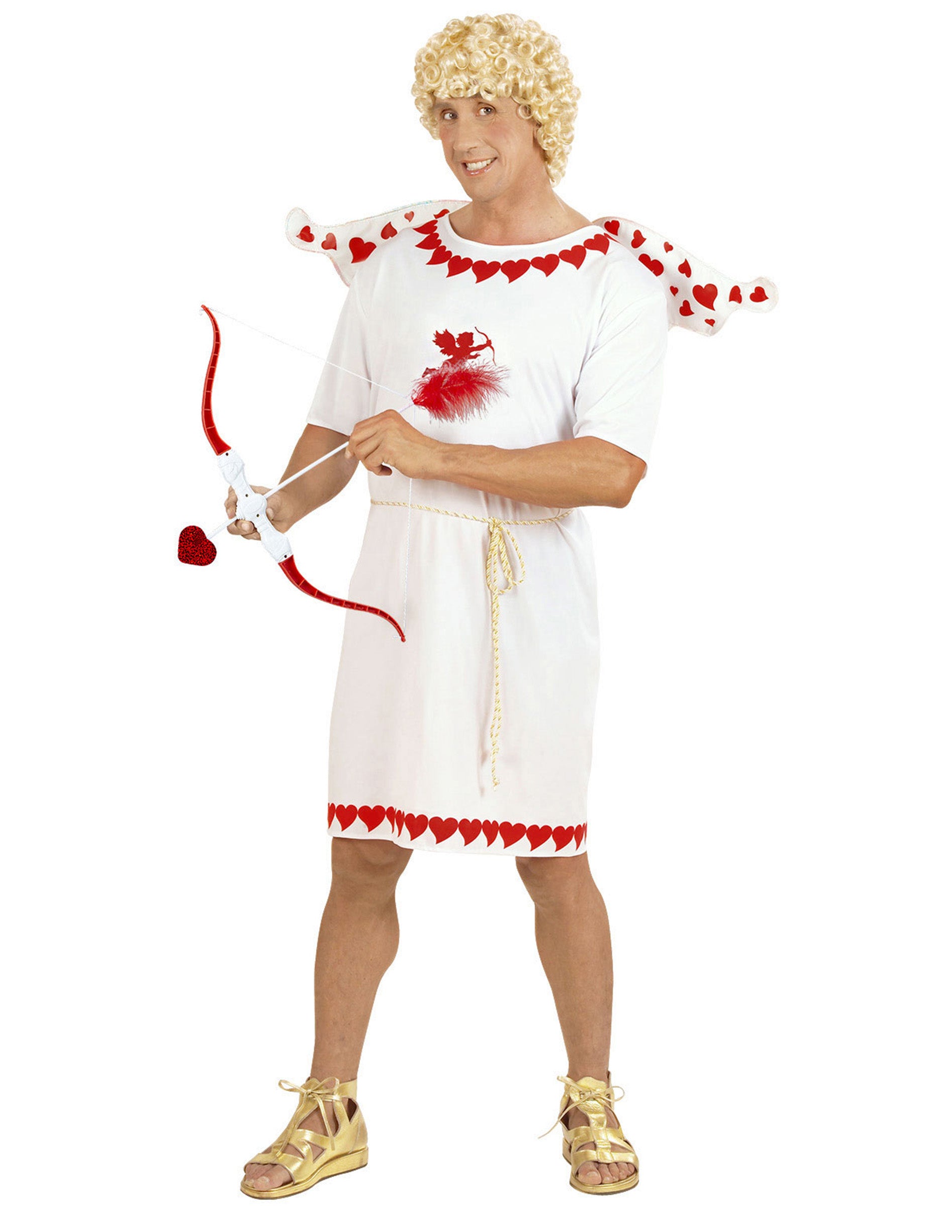 Déguisement cupidon pour adulte blanc avec cœurs rouges et ailes