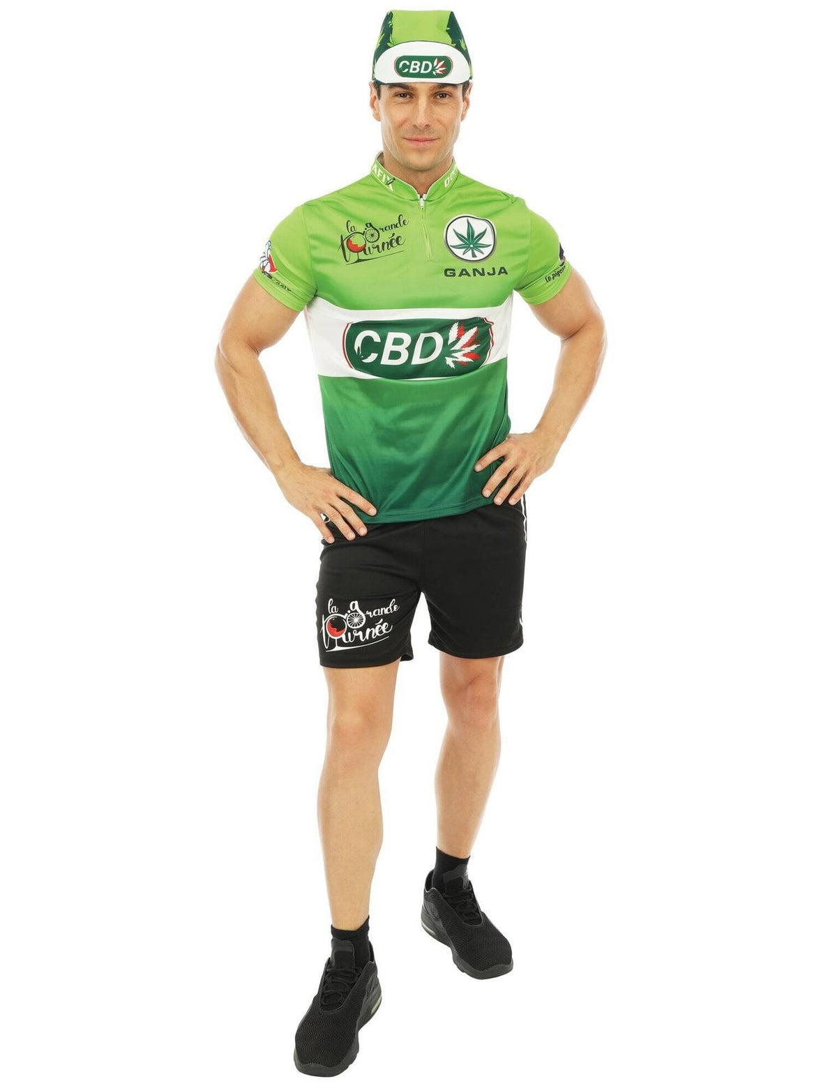 Vue de face du déguisement cycliste CBD pour homme