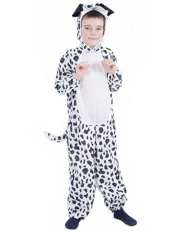 Déguisement de dalmatien pour enfant blanc à taches noires avec capuche