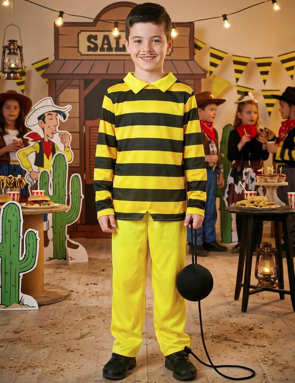 Jelenet a Dalton Lucky Luke gyermek jelmezhez szalon díszlettel