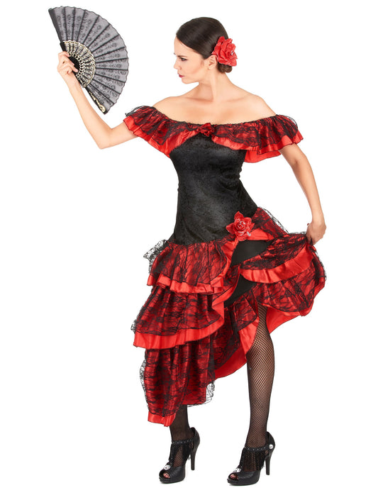 Déguisement danseuse de flamenco pour femme rouge et noir