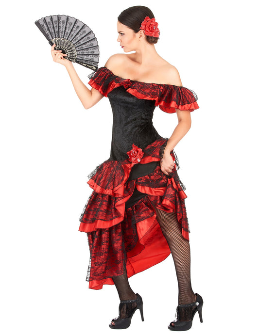 Vue de profil avec éventail du déguisement danseuse de flamenco