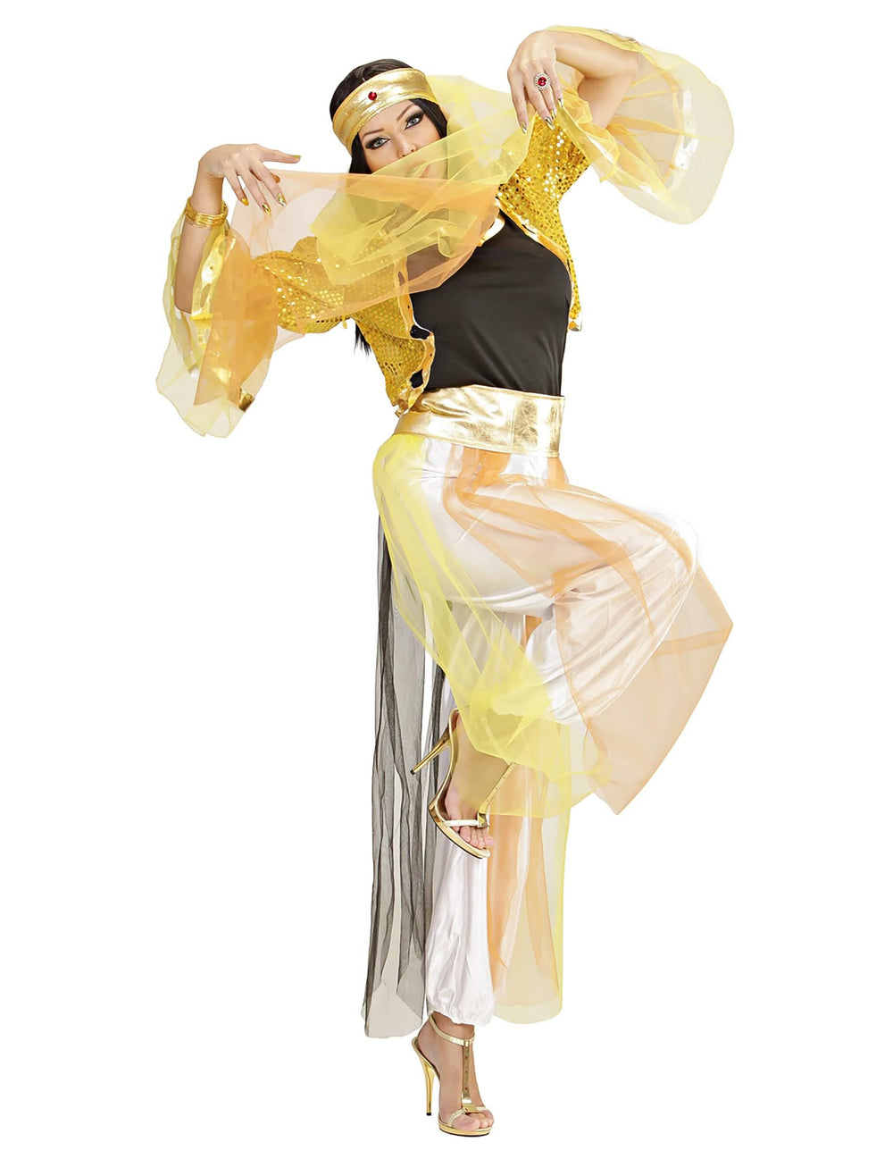 Pose avec voile devant le visage du déguisement danseuse orientale à voilage