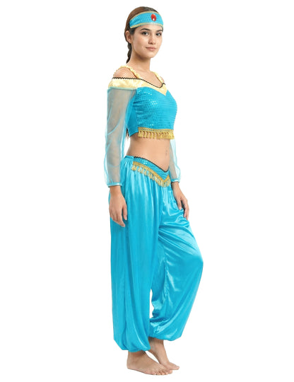 Kék és arany táncos jelmez nő nő