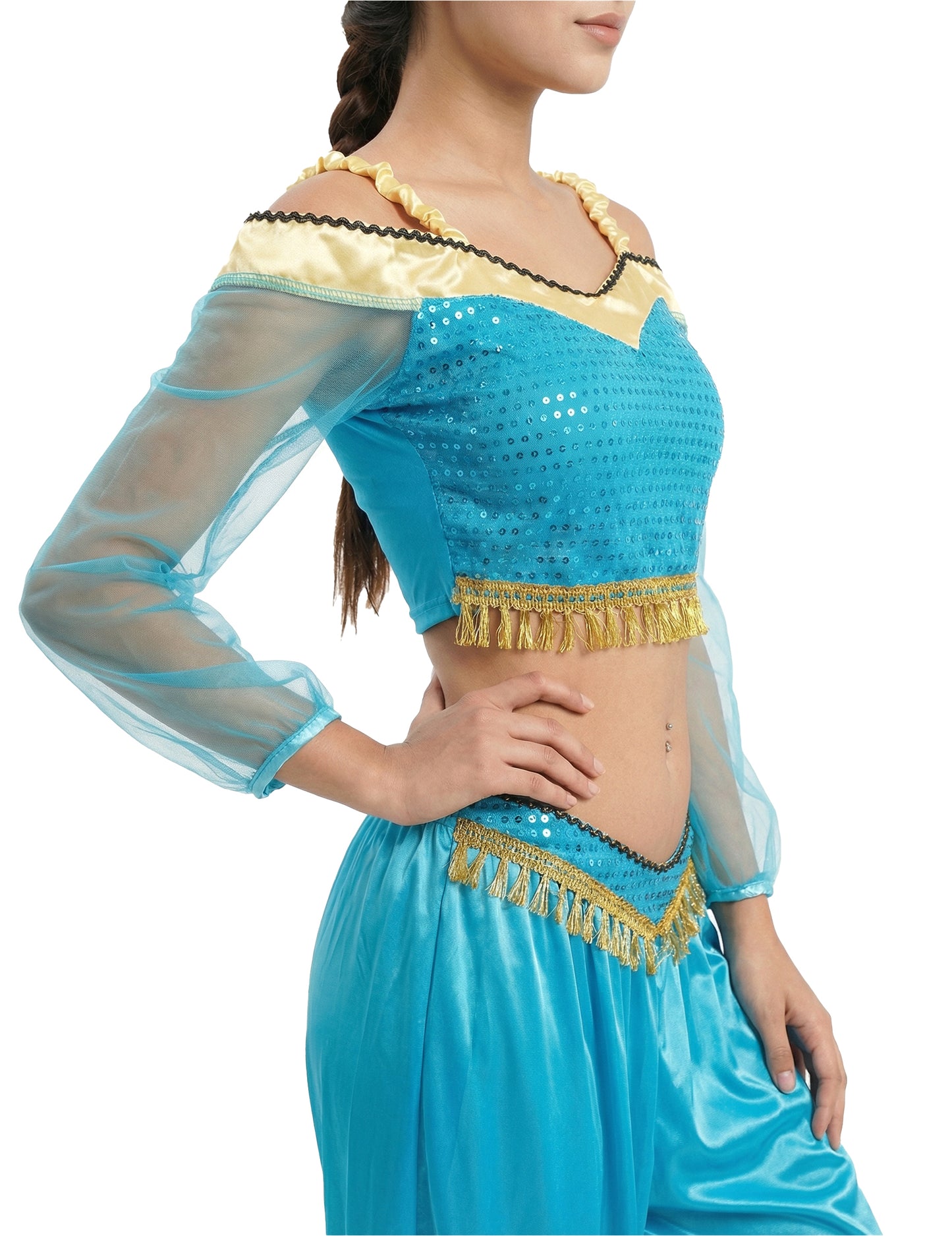 Kék és arany táncos jelmez nő nő