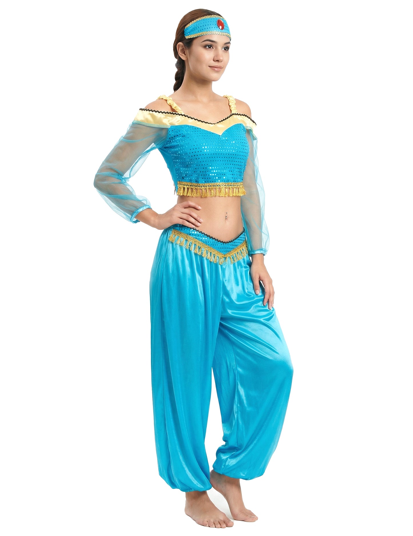 Kék és arany táncos jelmez nő nő