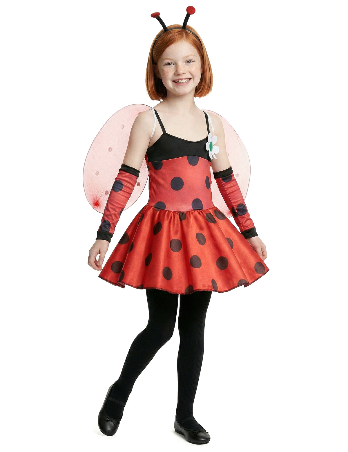 Déguisement de coccinelle pour fille rouge à pois noirs avec ailes et serre-tête