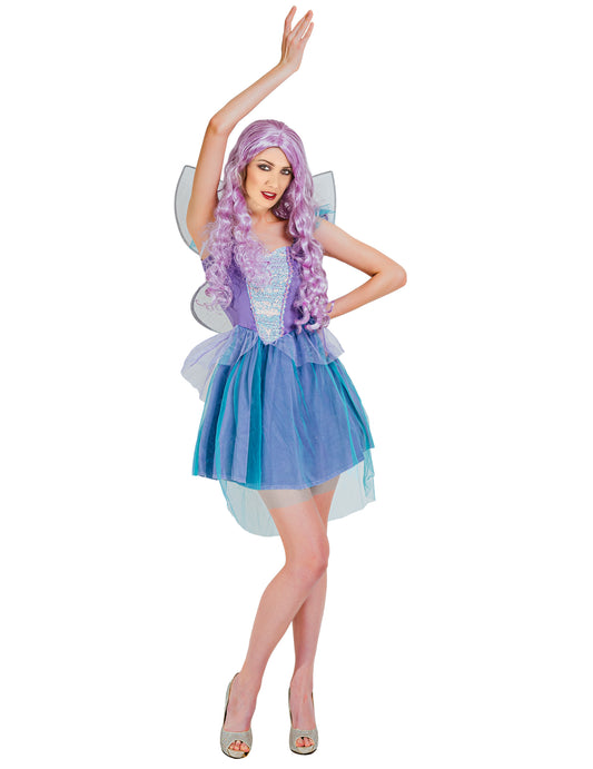 Déguisement de fée pour femme violette avec ailes
