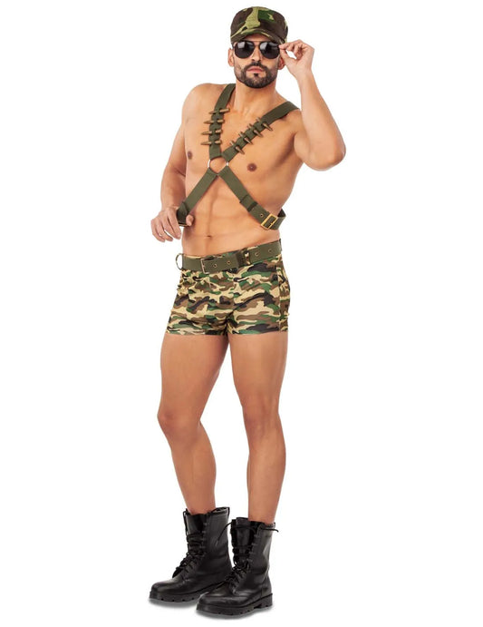 Déguisement de Soldat Sexy pour homme motif camouflage avec short et harnais
