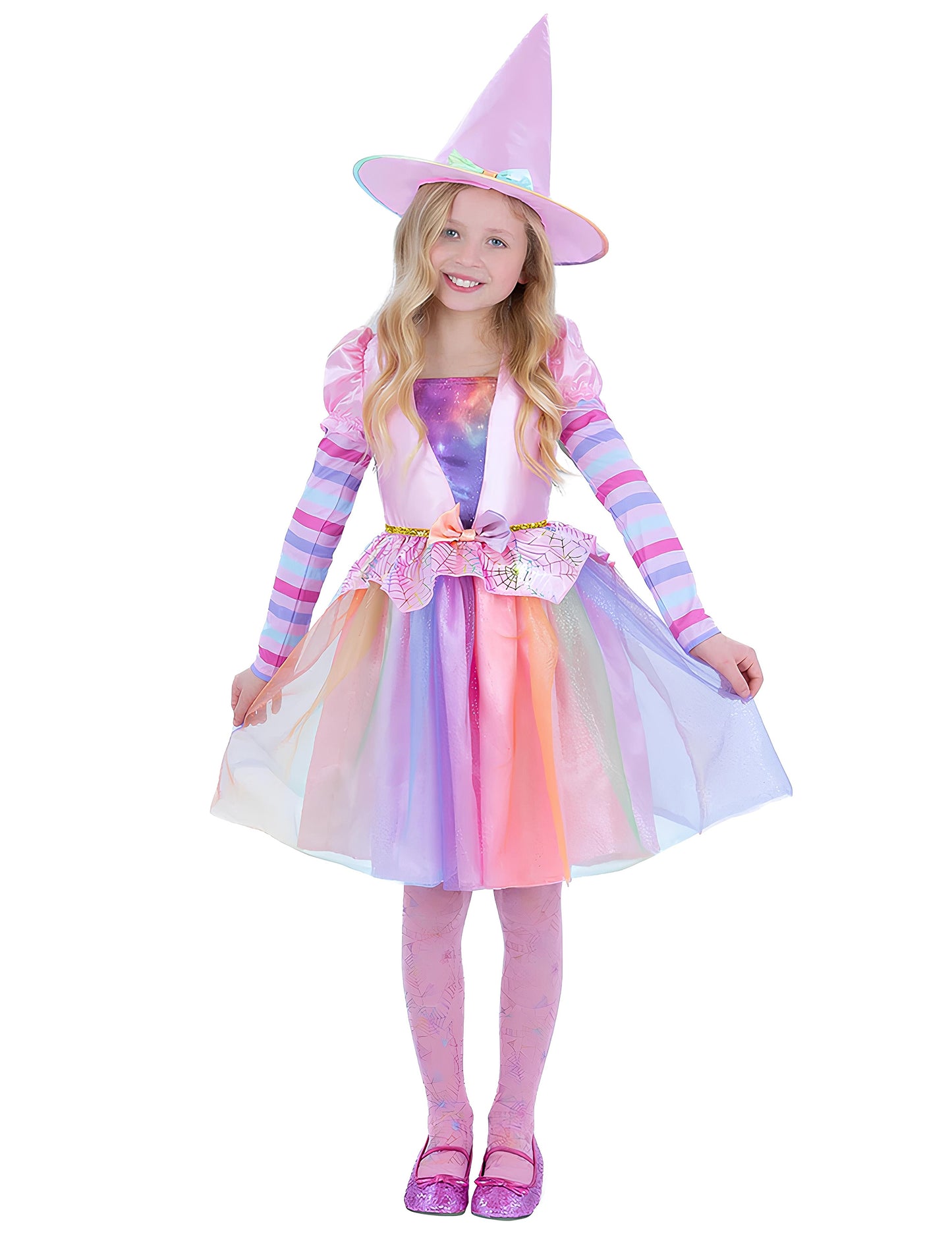 Déguisement de sorcière Arc-en-ciel Pastel fille