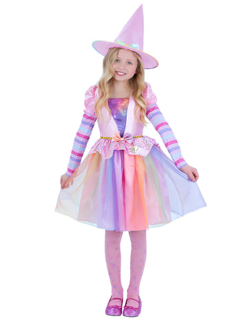 Déguisement de sorcière Arc-en-ciel Pastel fille