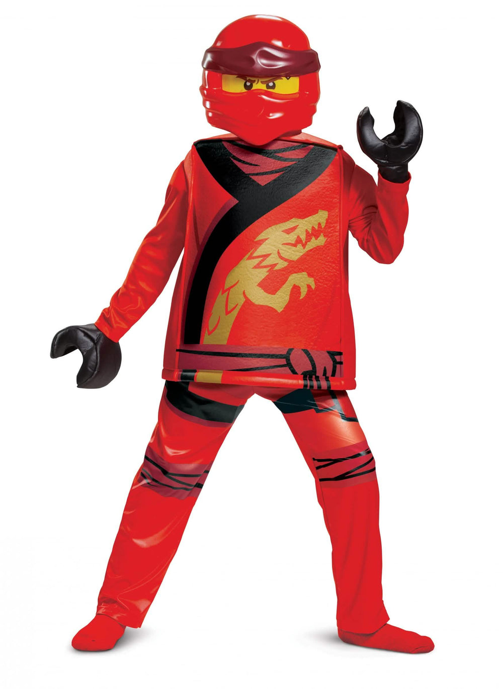 Deluxe Kai Ninjago LEGO gyermek piros jelmez fekete maszkkal és kesztyűkkel