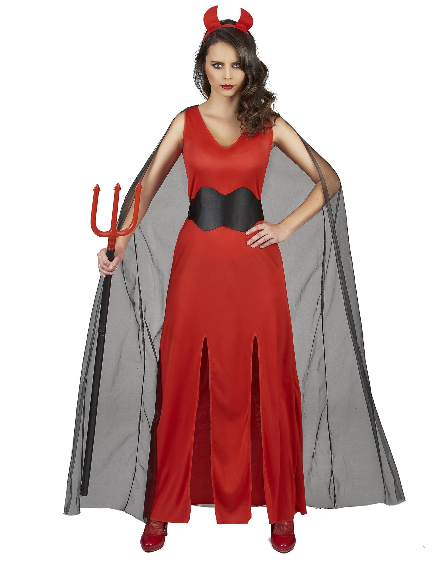 Déguisement démoniaque pour femme rouge et noir avec cornes et voile