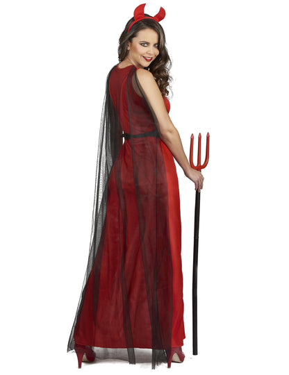 Vue de dos de la robe et du voile du déguisement démoniaque pour femme