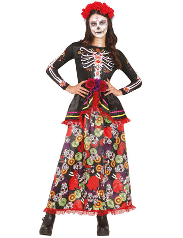 Színes Dia de los Muertos jelmez a nők számára
