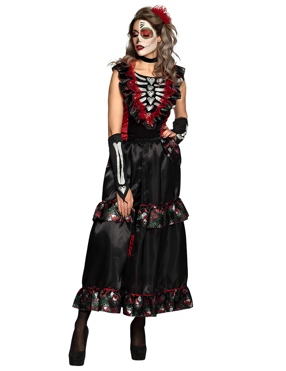 Elölnézetből látható dia de los muertos női jelmez