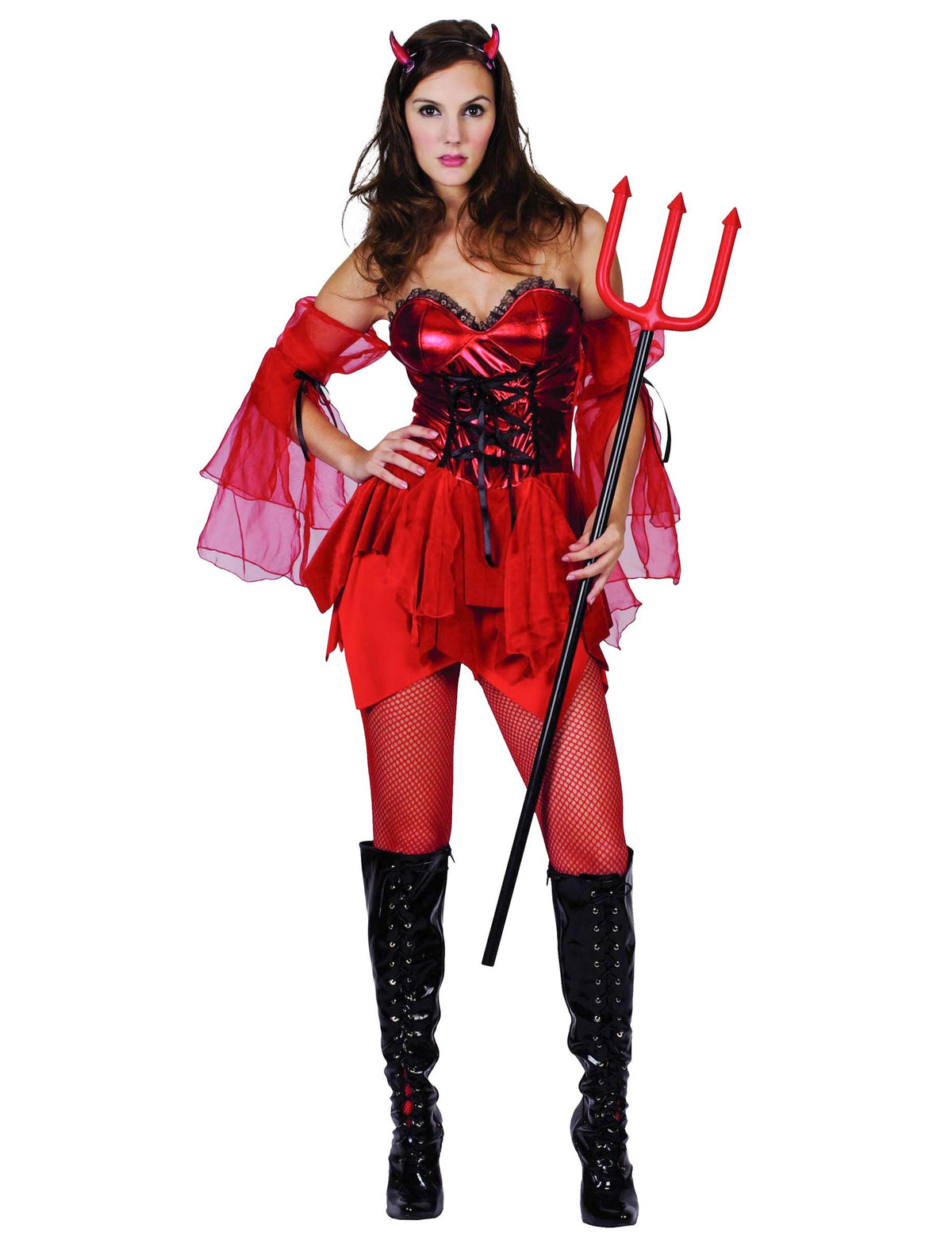 Déguisement de diablesse pour femme rouge avec corset et cornes
