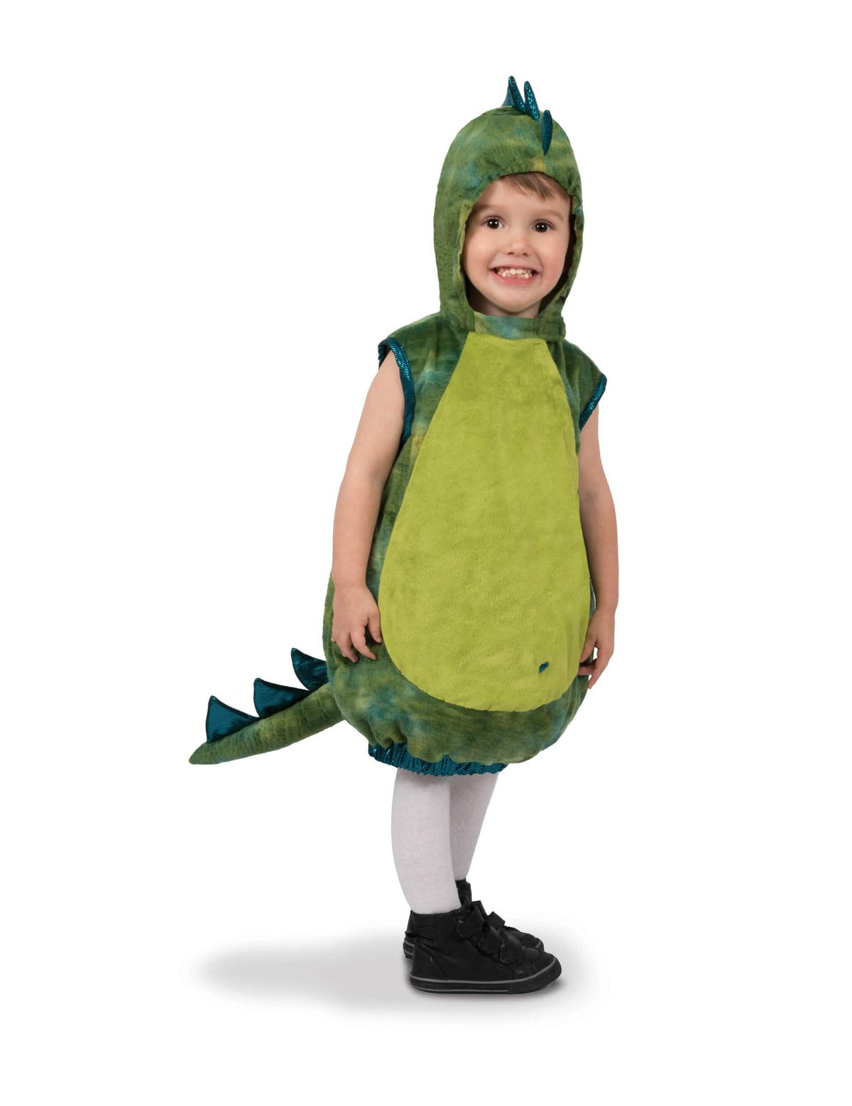 Dinoszaurusz jelmez baba számára zöld kapucnival és farokkal