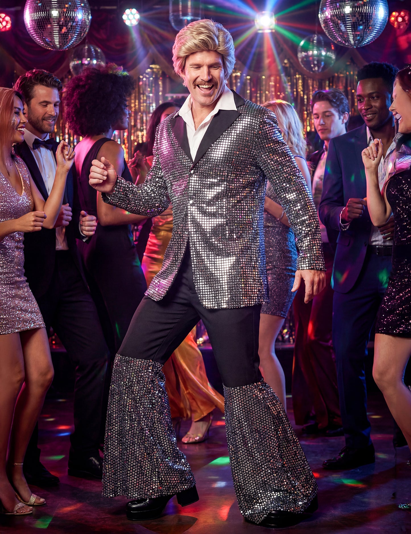 Luxus ezüst diszkó jelmez férfiaknak