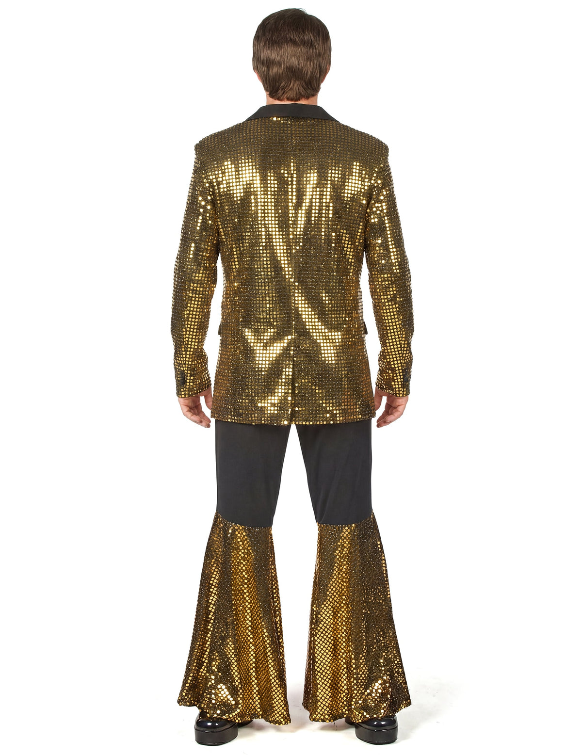 Vue de dos du déguisement disco pour homme or haut de gamme