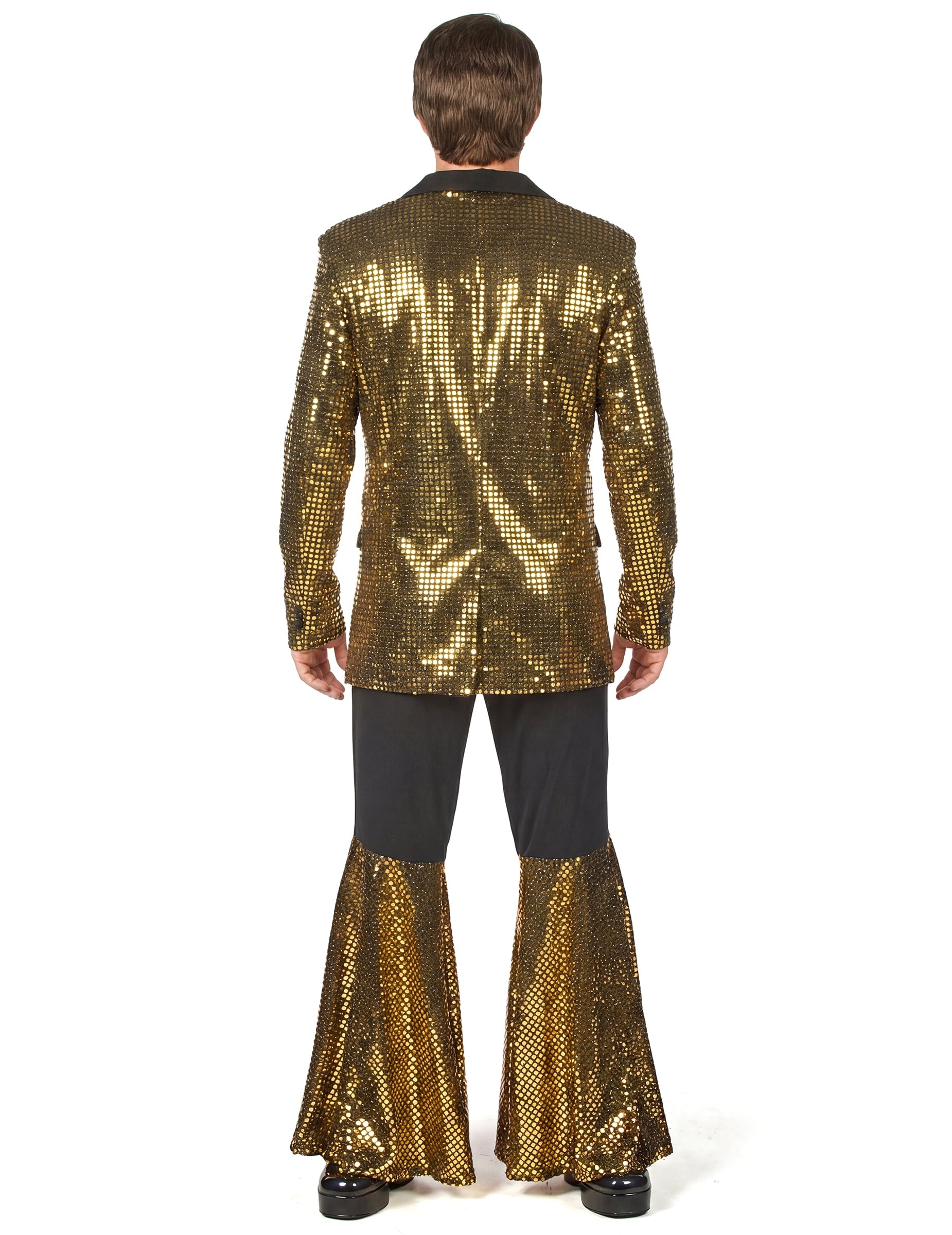 Vue de dos du déguisement disco pour homme or haut de gamme