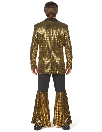 Vue de dos du déguisement disco pour homme or haut de gamme