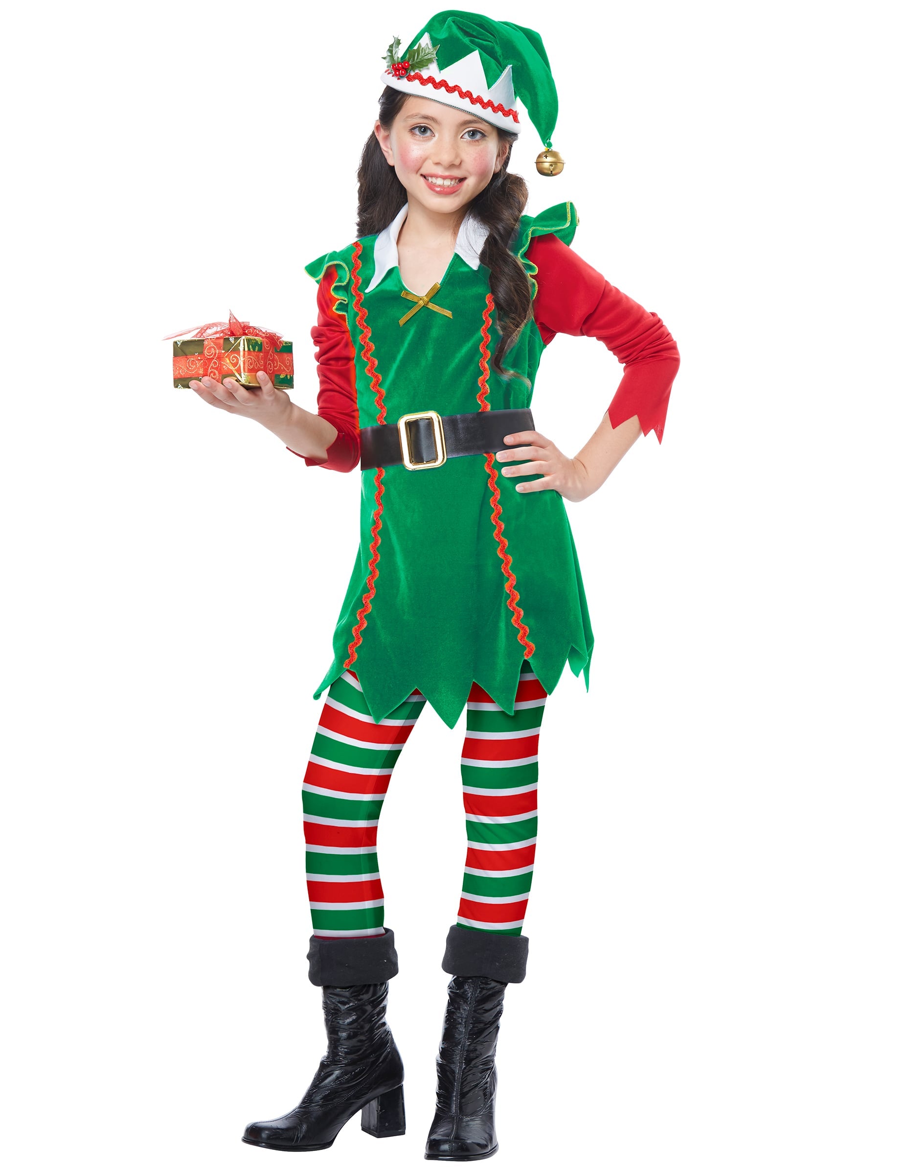 Vue de face du déguisement elfe de Noël luxe