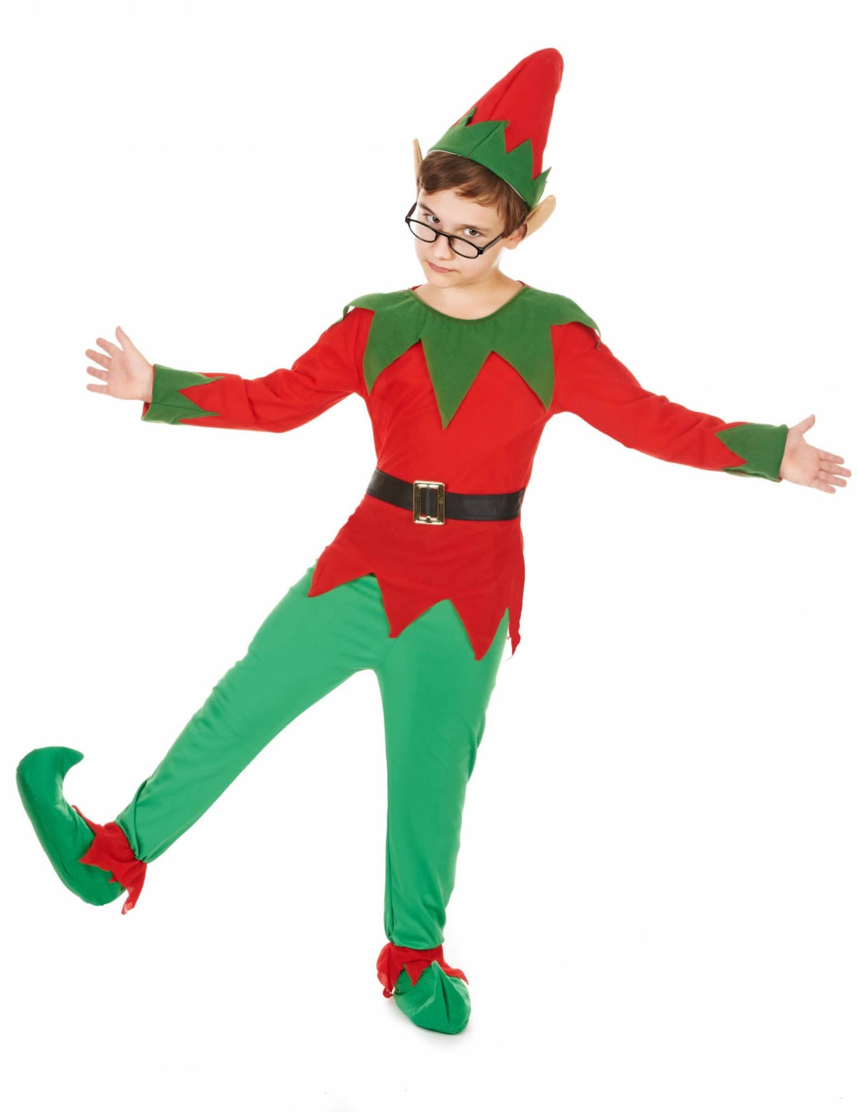 Fiú elf jelmez piros és zöld sapkával