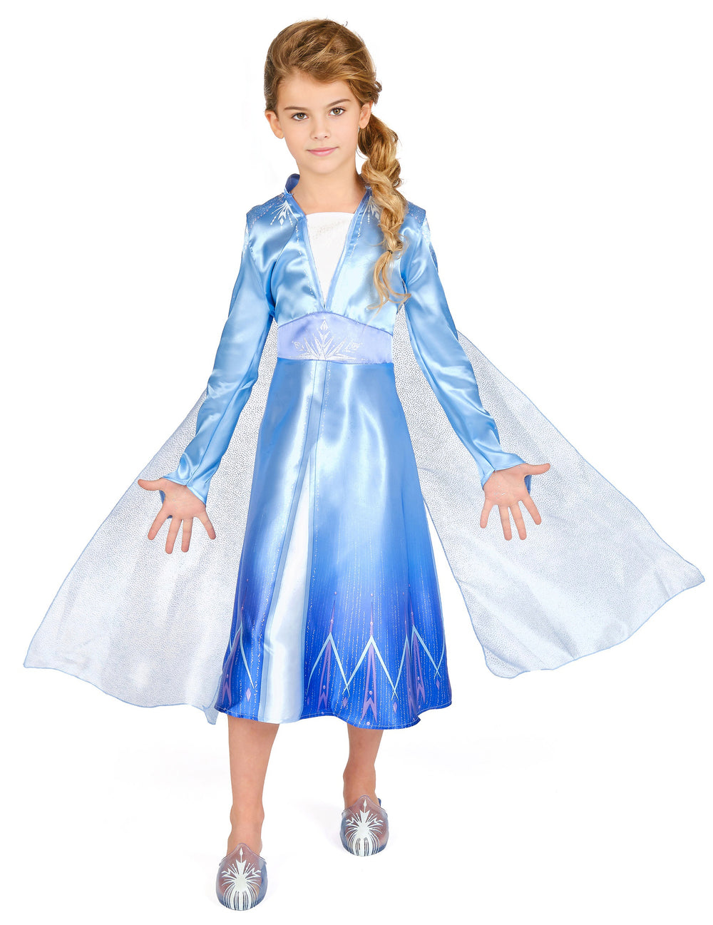 Déguisement Elsa Reine des Neiges 2 classique pour fille bleu satiné avec cape en voile
