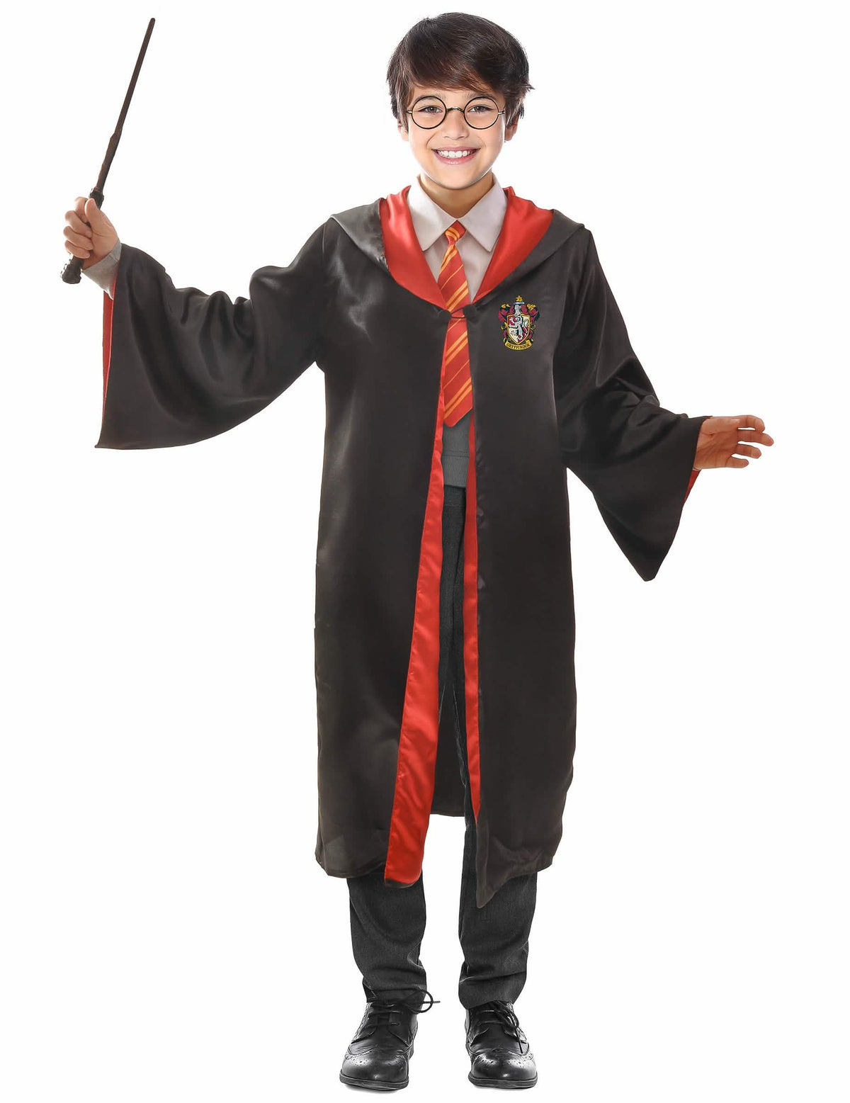 Harry Potter gyermek jelmez és kiegészítő fekete és piros, varázspálcával és szemüvegekkel