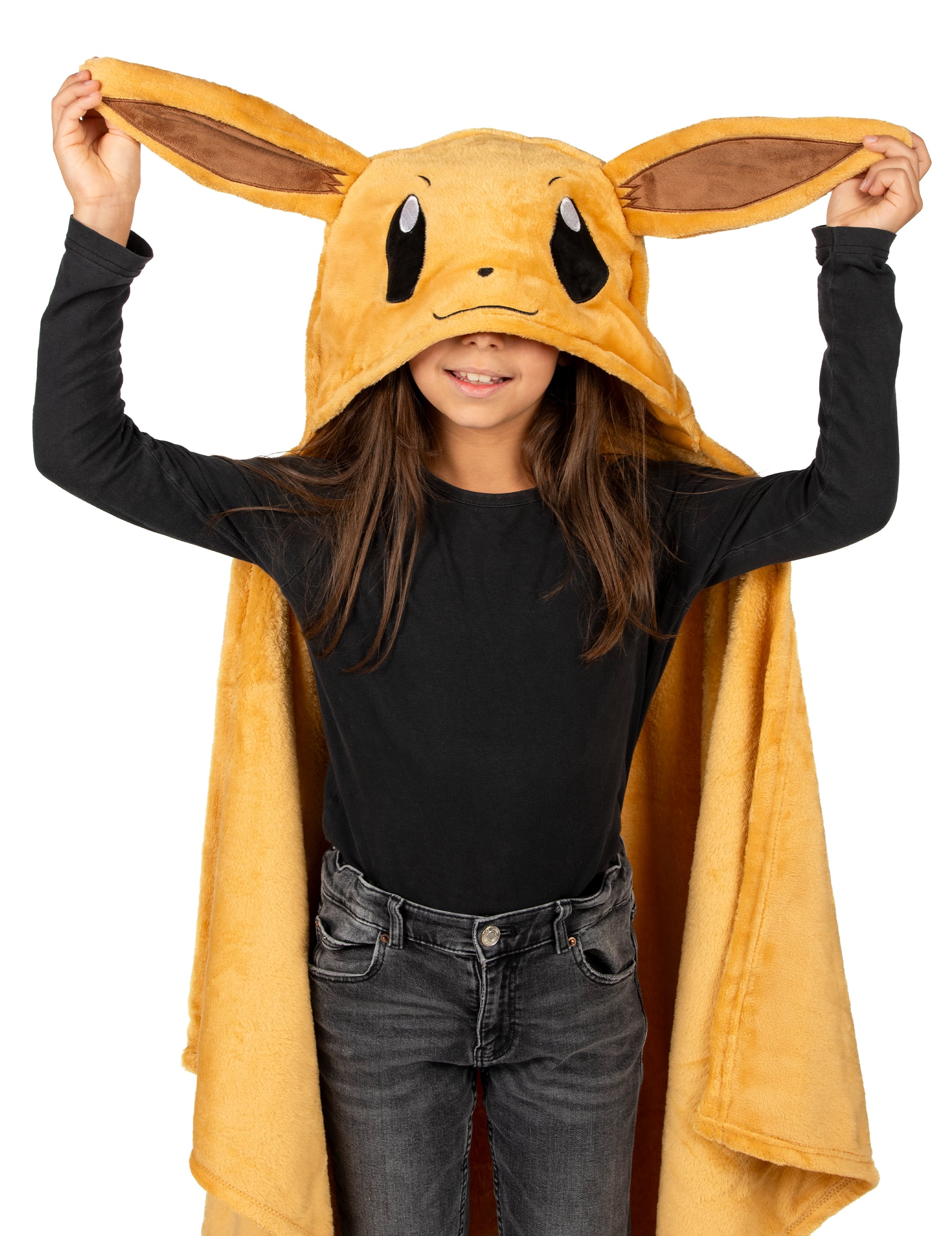 Détail des oreilles de la capuche du déguisement plaid polaire à capuche Évoli Pokémon™