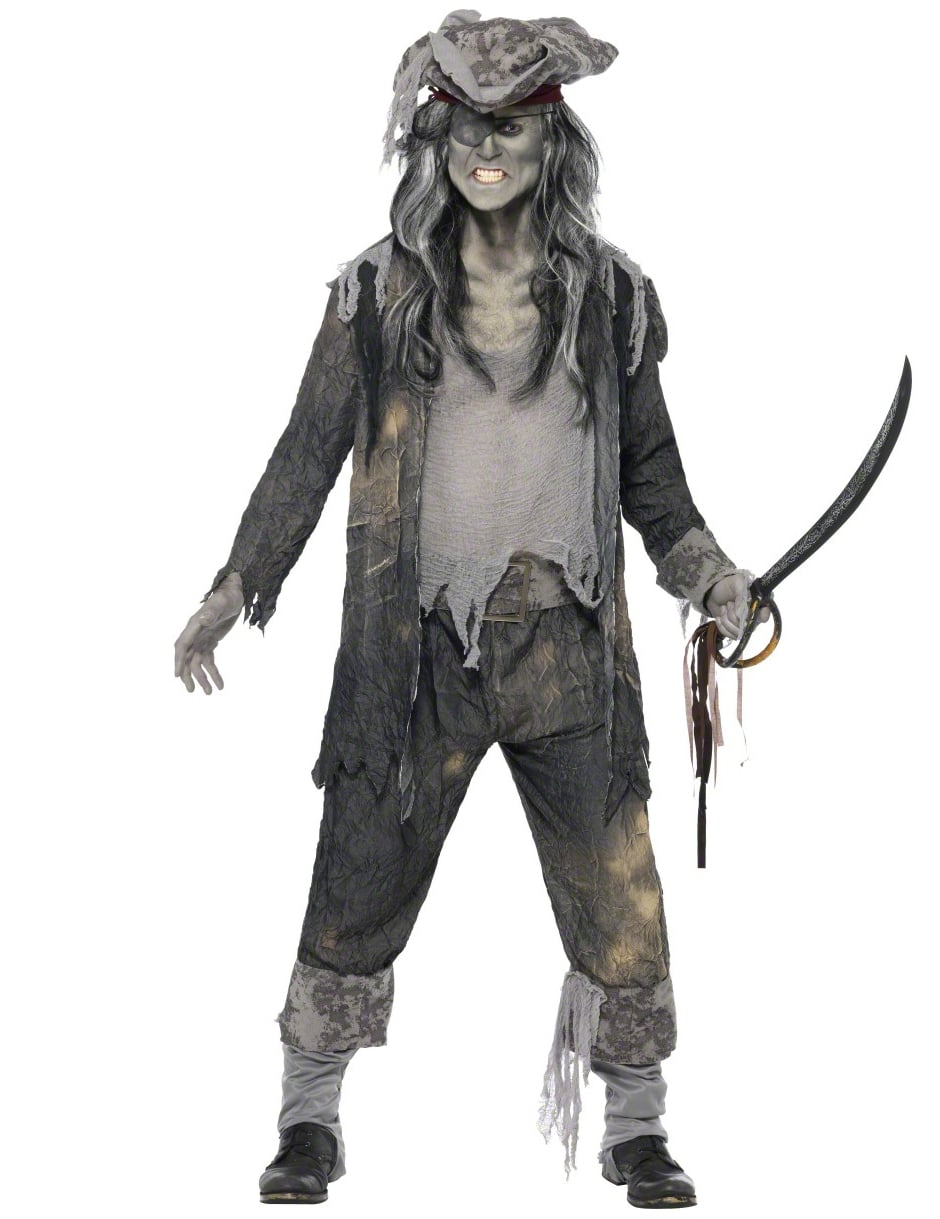 Déguisement fantôme pirate pour homme gris effet usé avec chapeau