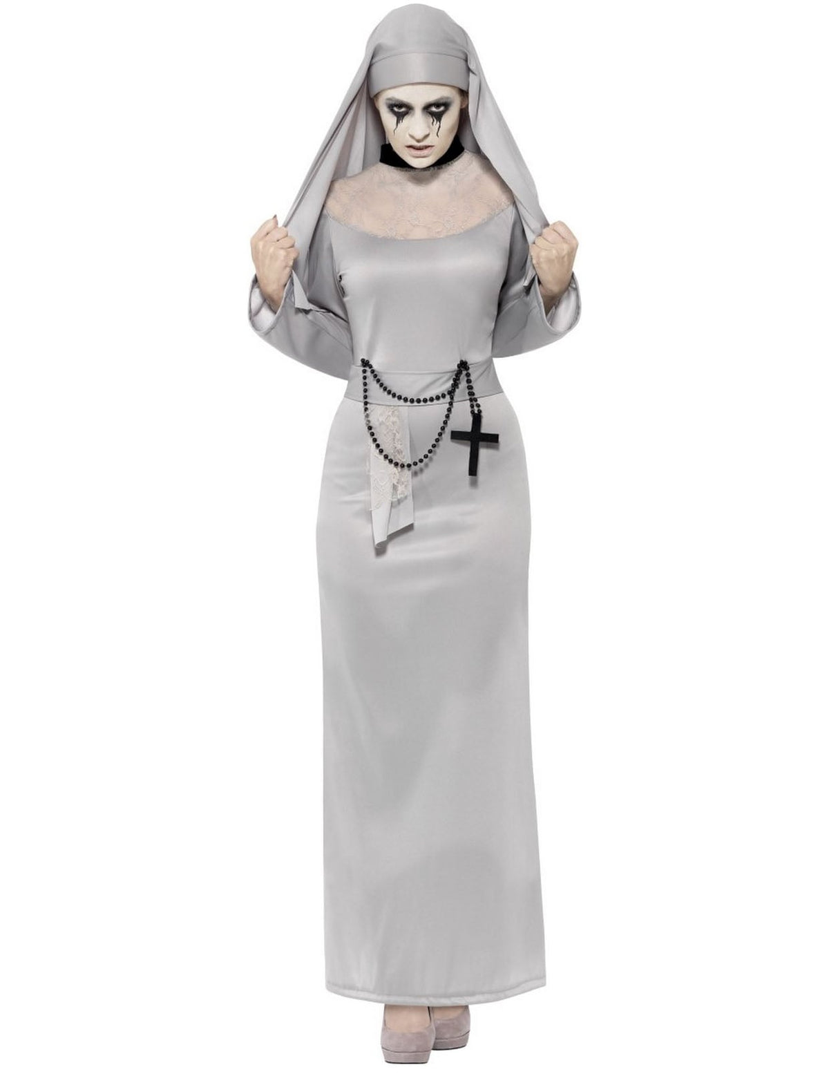 Déguisement de fantôme religieuse pour femme gris avec voile