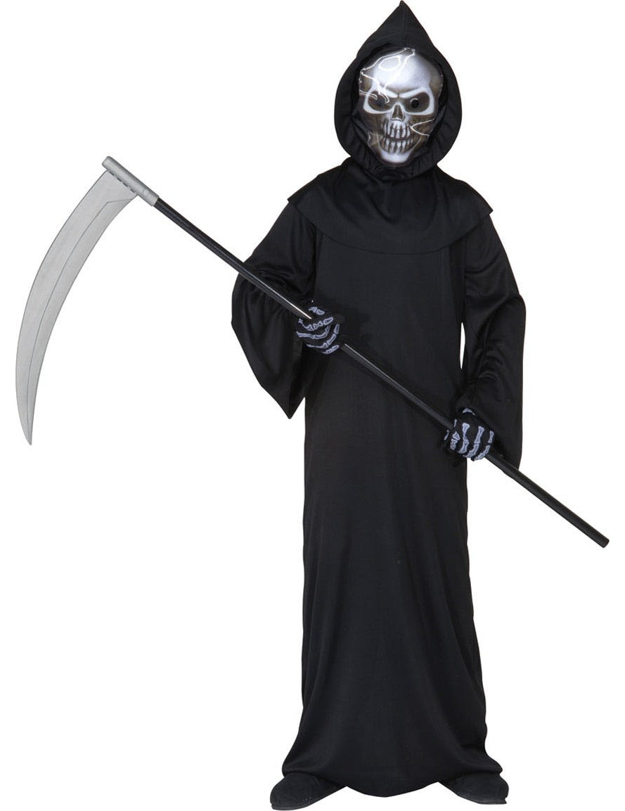 Déguisement faucheur sinistre pour enfant noir avec masque et faux