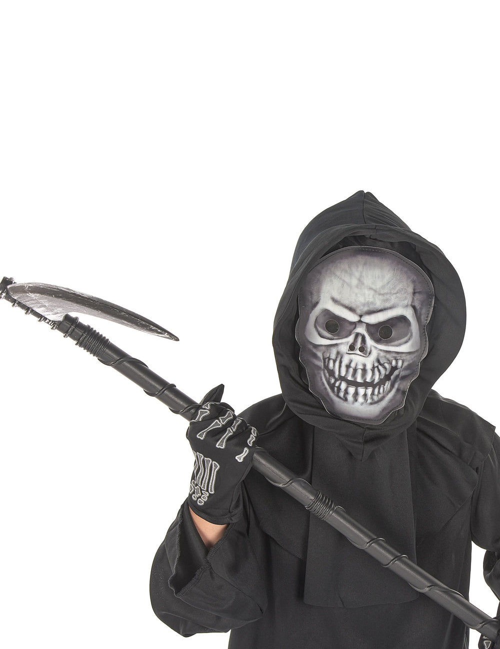 Déguisement faucheur sinistre pour enfant noir avec masque de squelette et faux