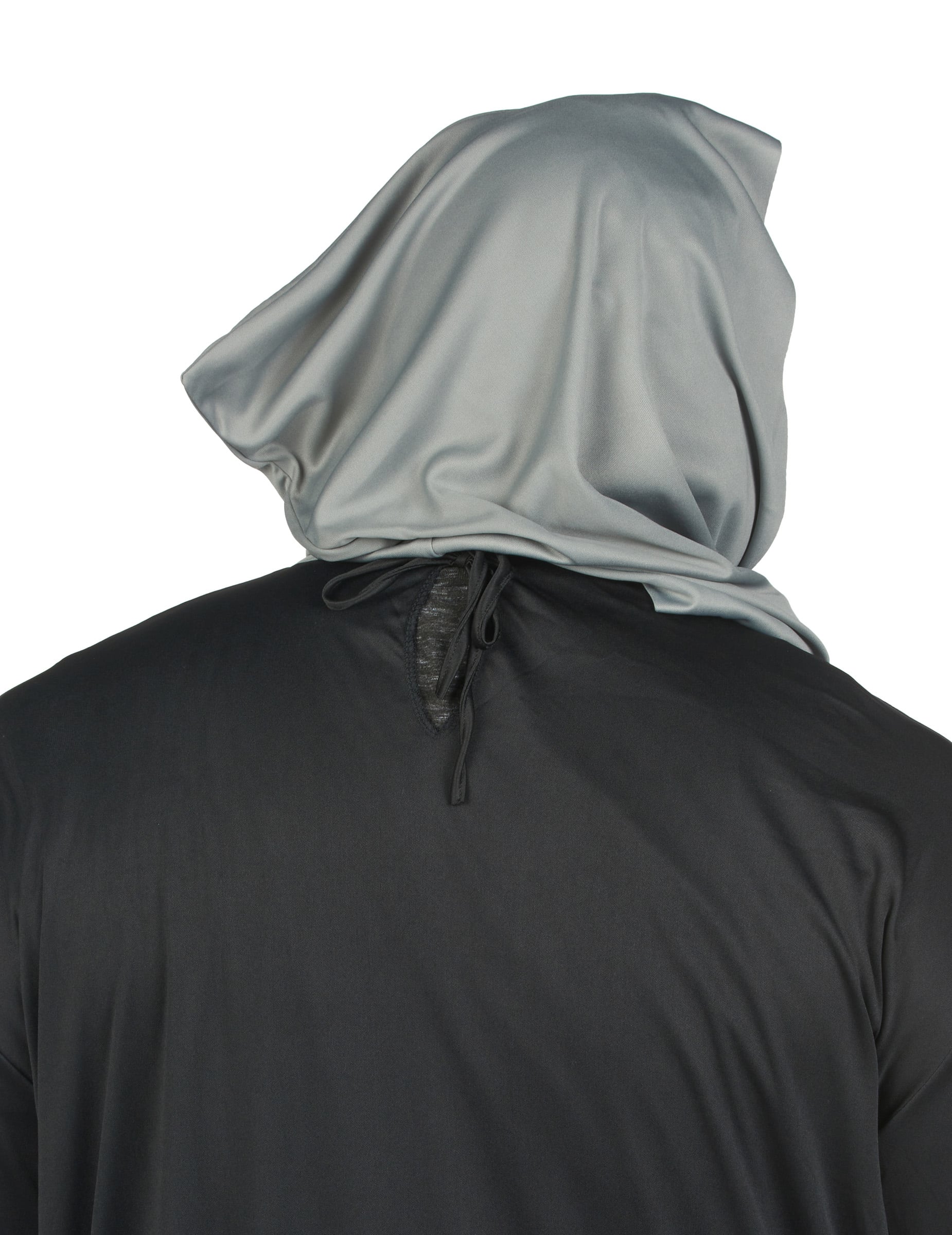 Vue de dos de la capuche et de l'attache du déguisement de faucheuse terrifiant