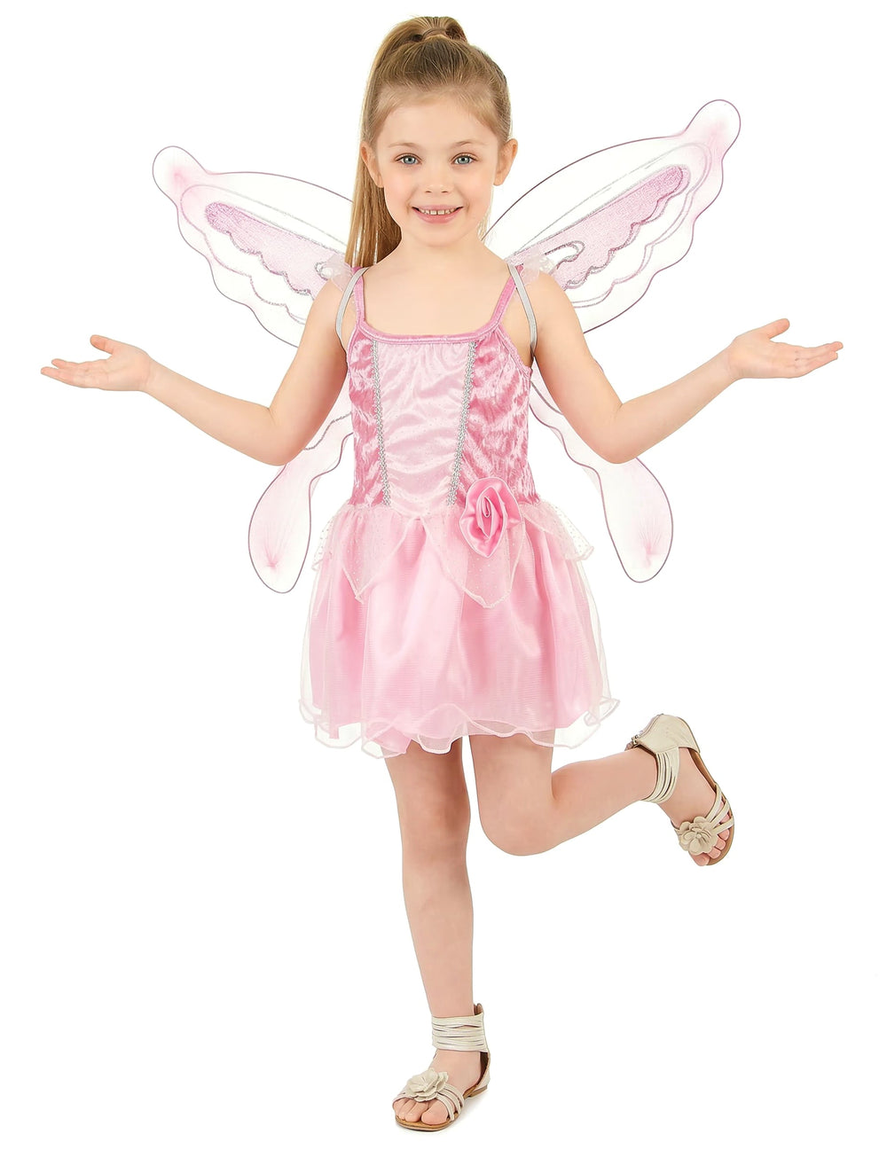 Déguisement de fée papillon pour fille rose avec ailes