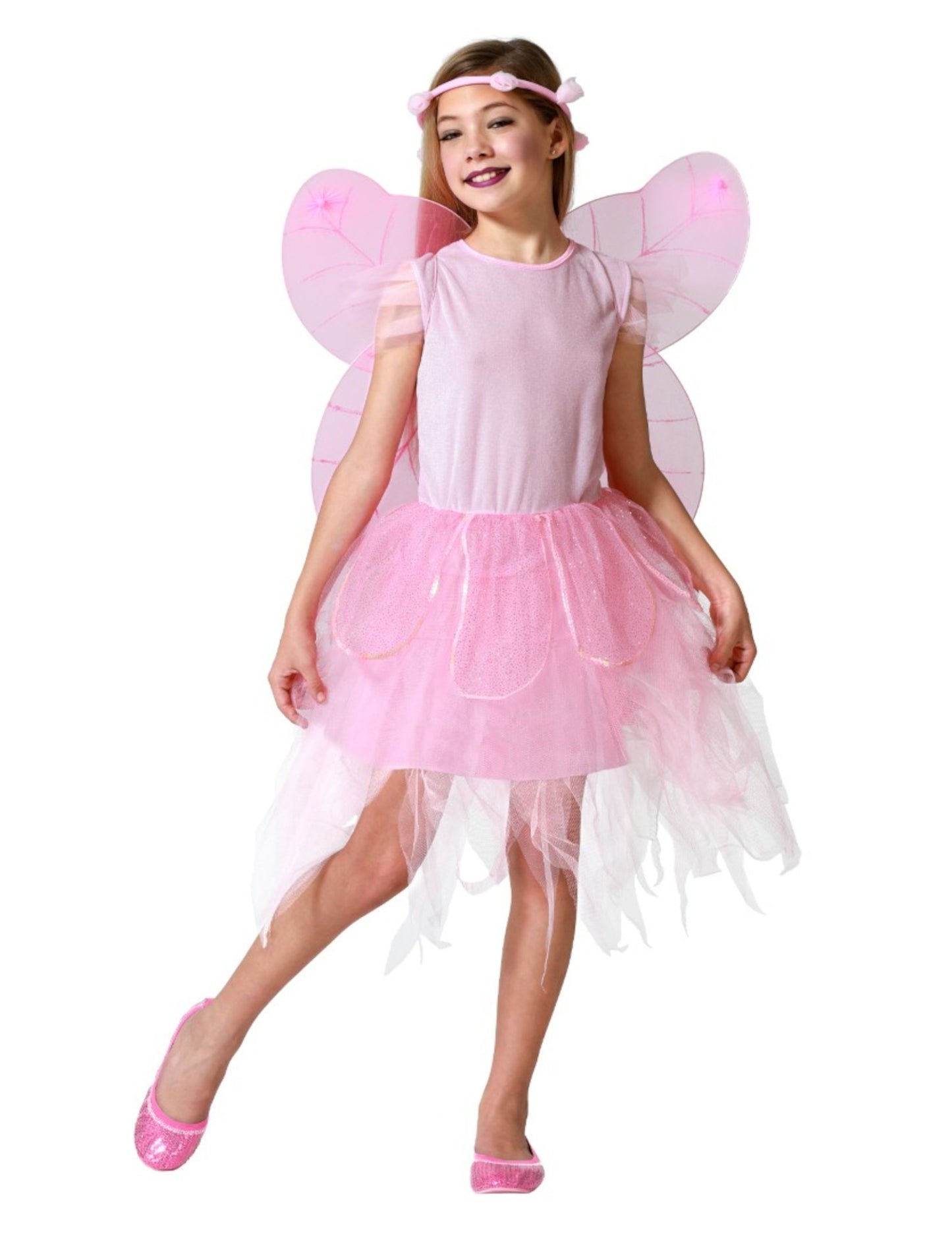 Déguisement de fée pour fille rose pâle avec ailes et serre-tête