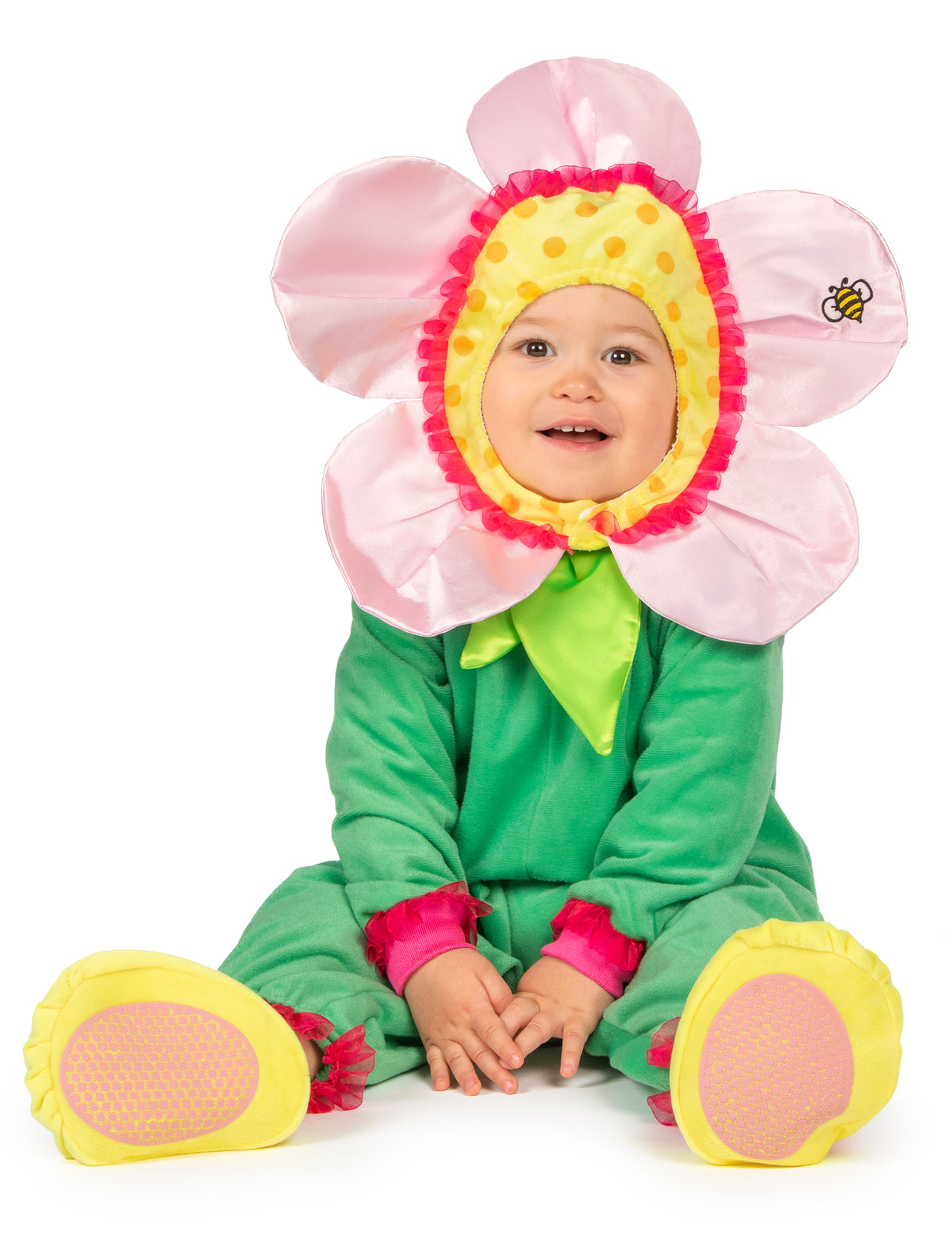 Déguisement de fleur luxe pour bébé rose et vert avec pétales