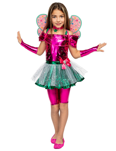 Déguisement Flora Winx™ pour fille rose et vert avec ailes