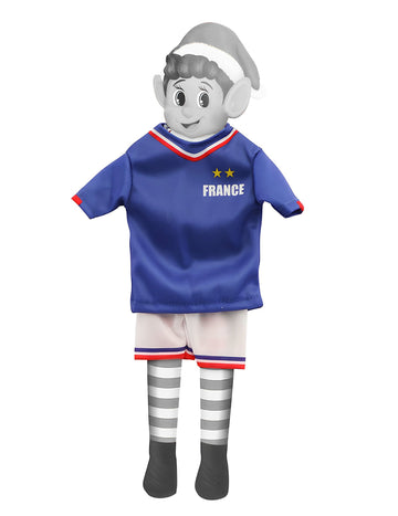 Déguisement de footballeur équipe de France pour poupée lutin farceur bleu et blanc