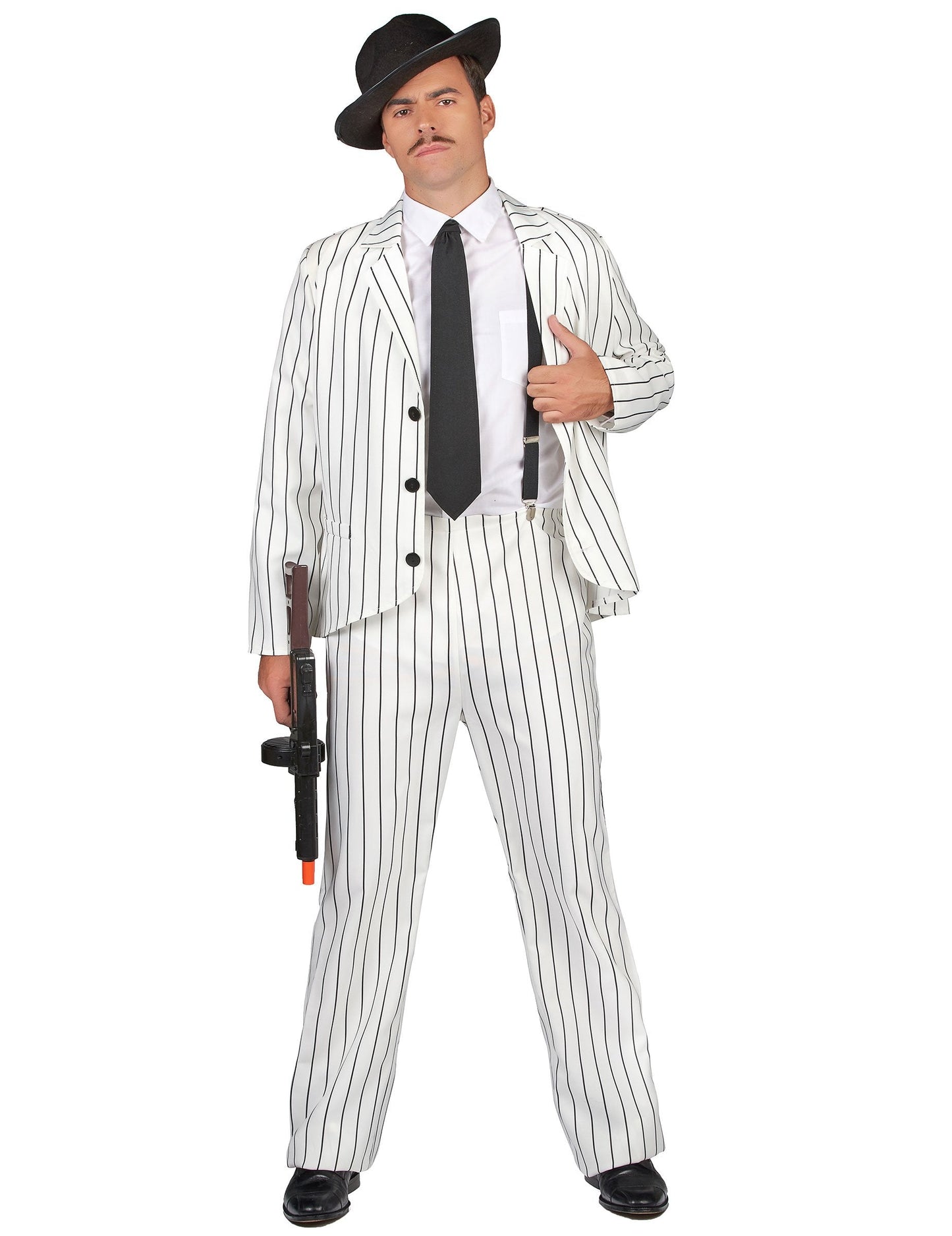 Felnőtt gengszterpár jelmez: fehér, fekete és arany Charleston