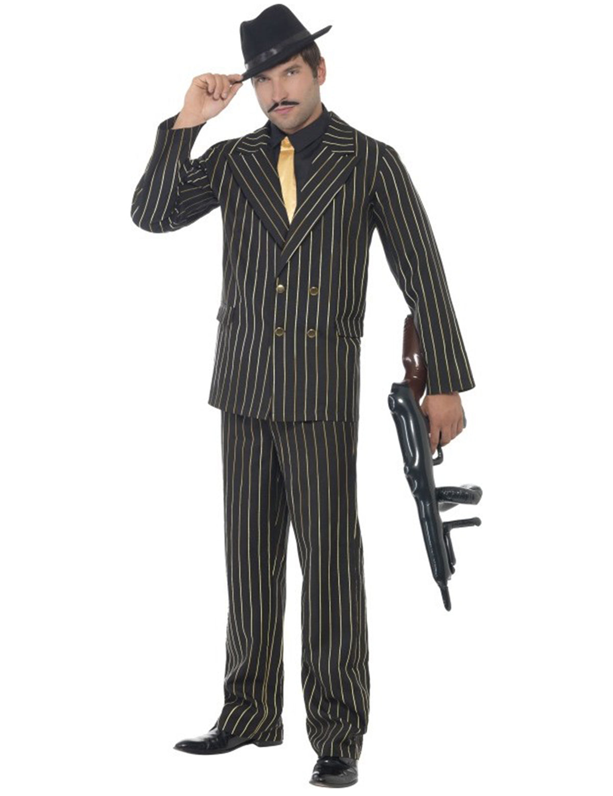Déguisement gangster charleston rayé pour homme noir et or avec cravate