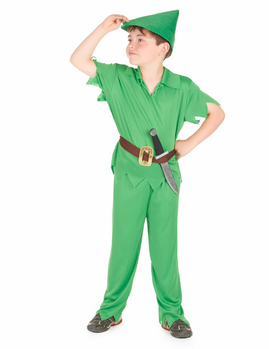 Déguisement du pays imaginaire pour garçon vert avec chapeau et ceinture