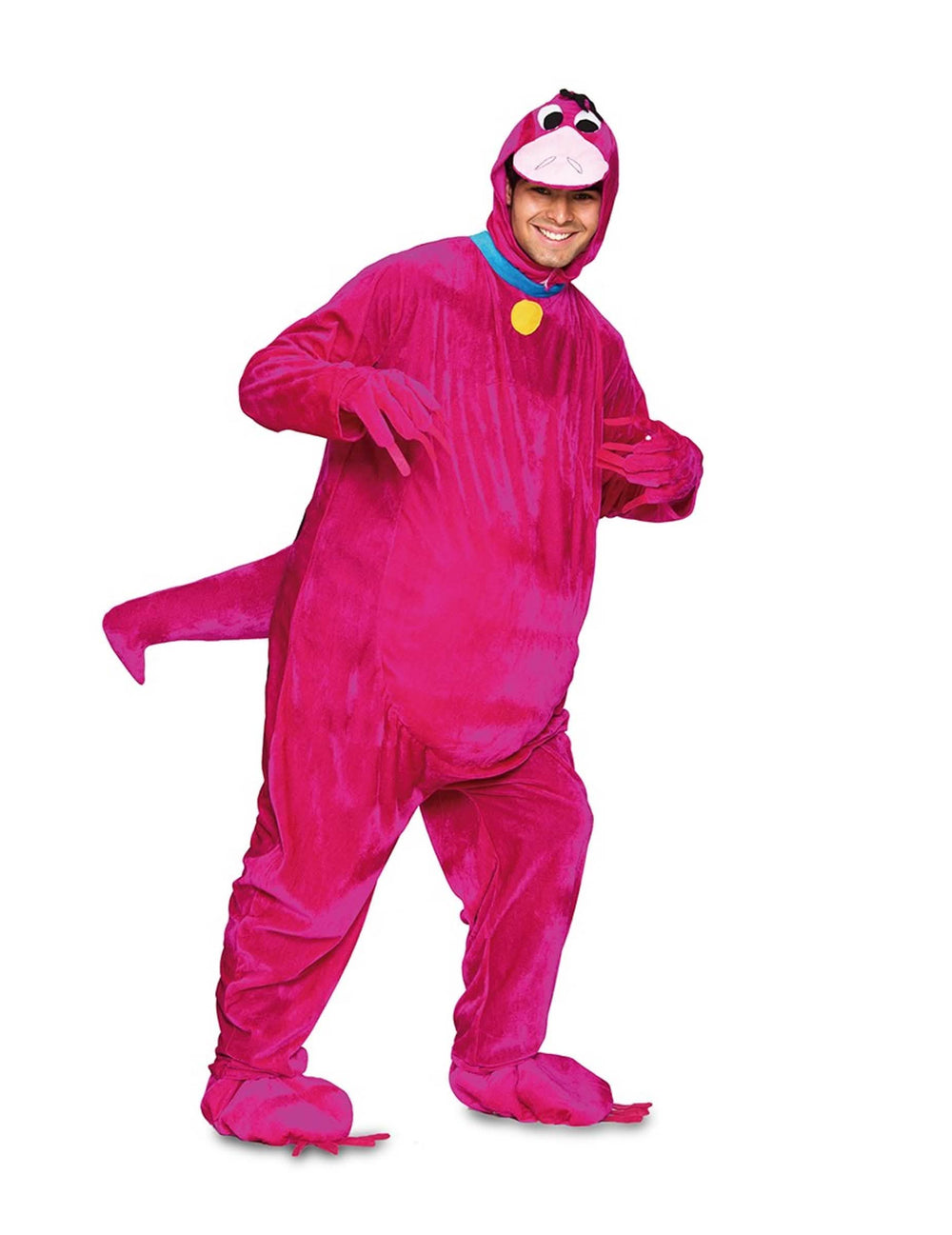 Kedves rózsaszín dinoszaurusz jelmez felnőttnek kapucnival és farokkal