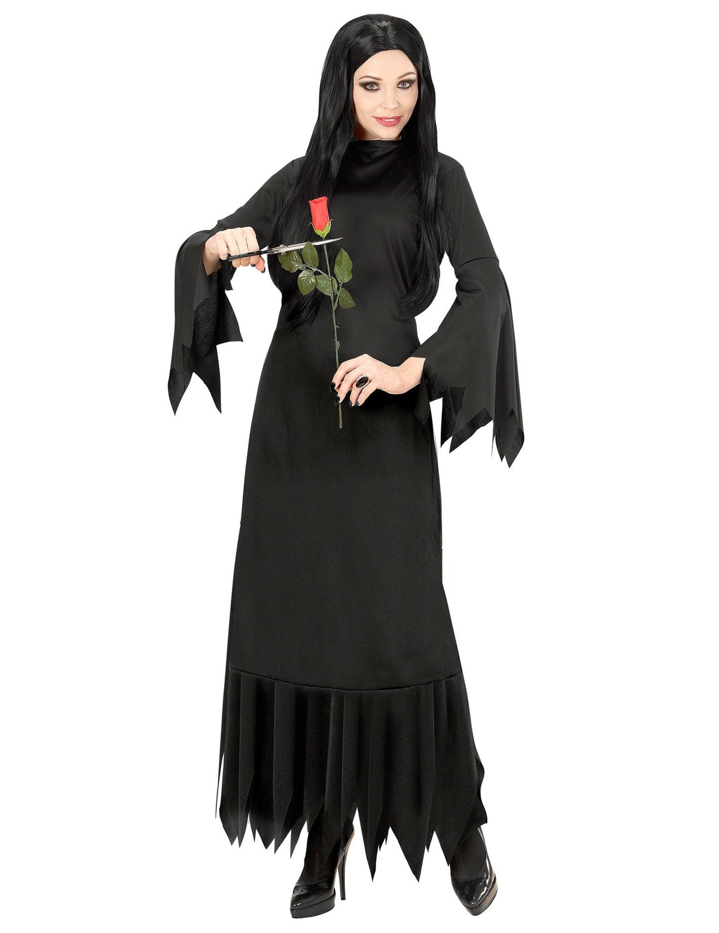 Mise en scène avec rose du déguisement de sorcière gothique