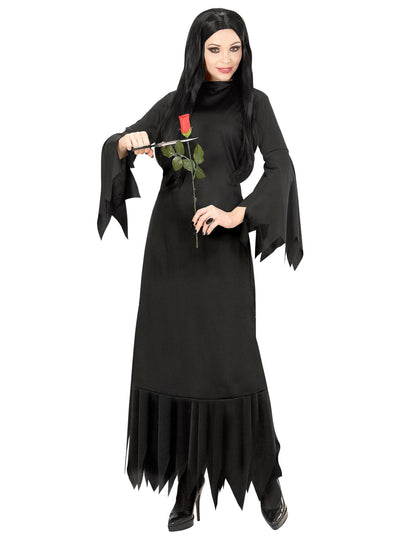 Mise en scène avec rose du déguisement de sorcière gothique