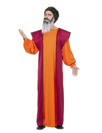 Narancssárga és bordó felnőtt gurudegyekezet szakállal és parókával