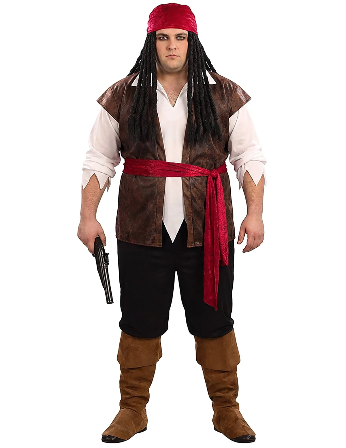 Déguisement de pirate pour homme marron et rouge avec bandana