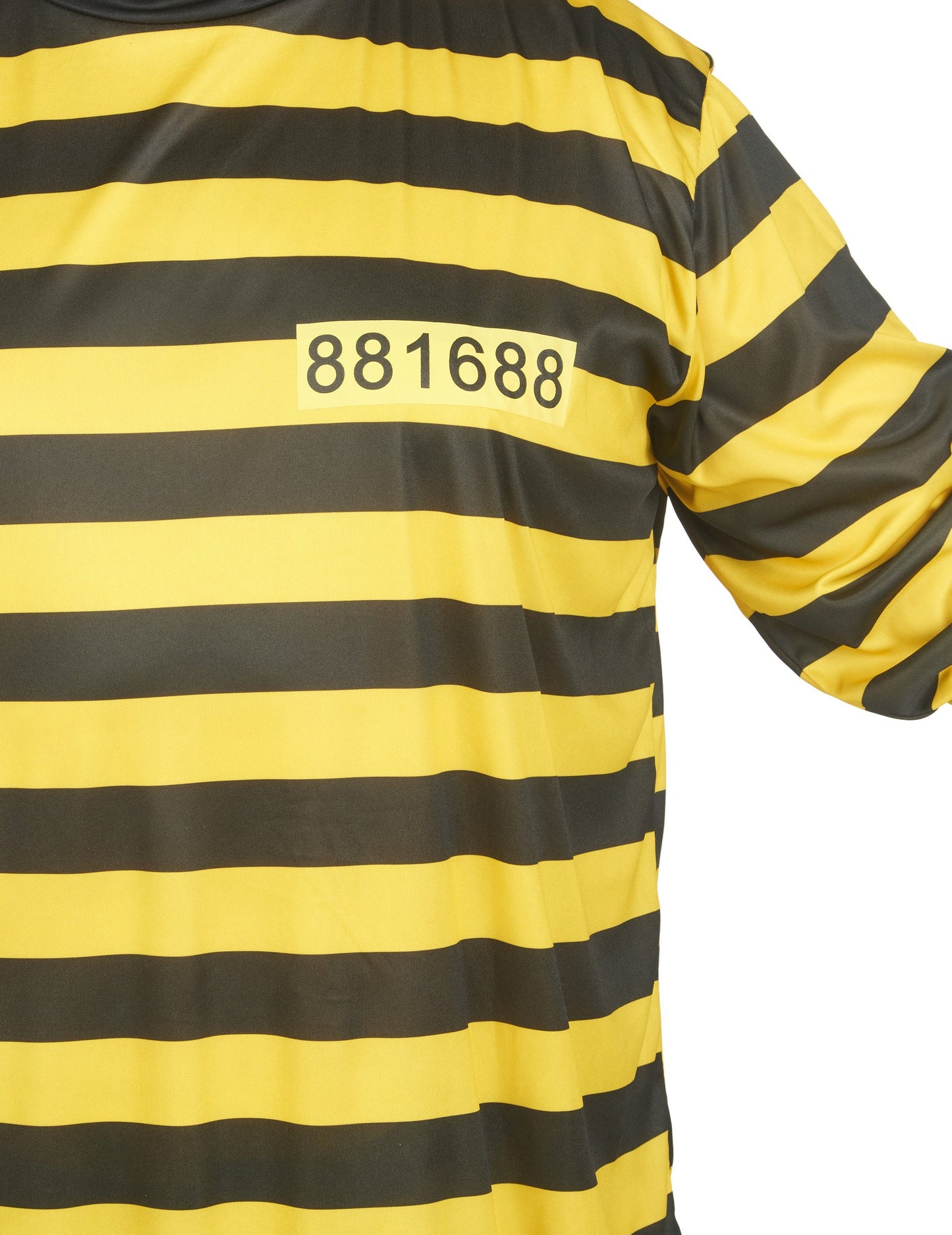 Gros plan sur le matricule du déguisement de prisonnier pour adulte